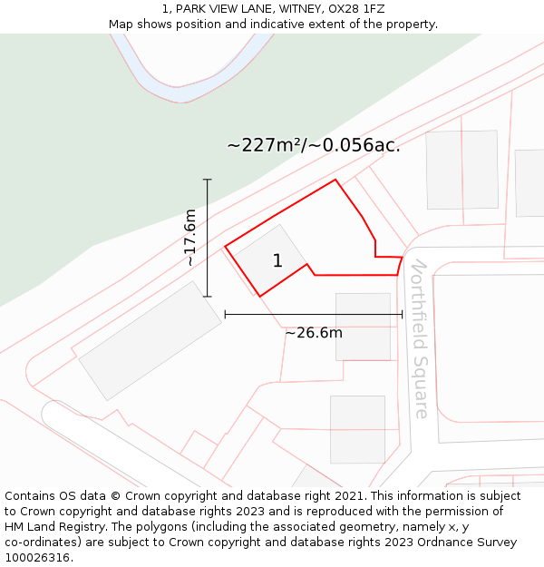 1, PARK VIEW LANE, WITNEY, OX28 1FZ: Plot and title map