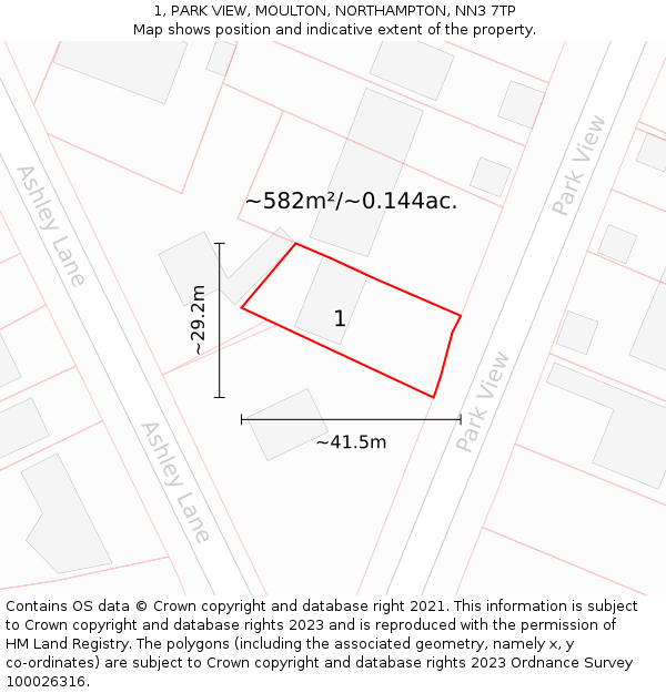 1, PARK VIEW, MOULTON, NORTHAMPTON, NN3 7TP: Plot and title map