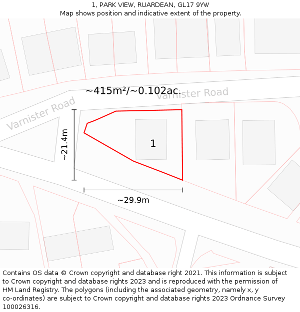 1, PARK VIEW, RUARDEAN, GL17 9YW: Plot and title map