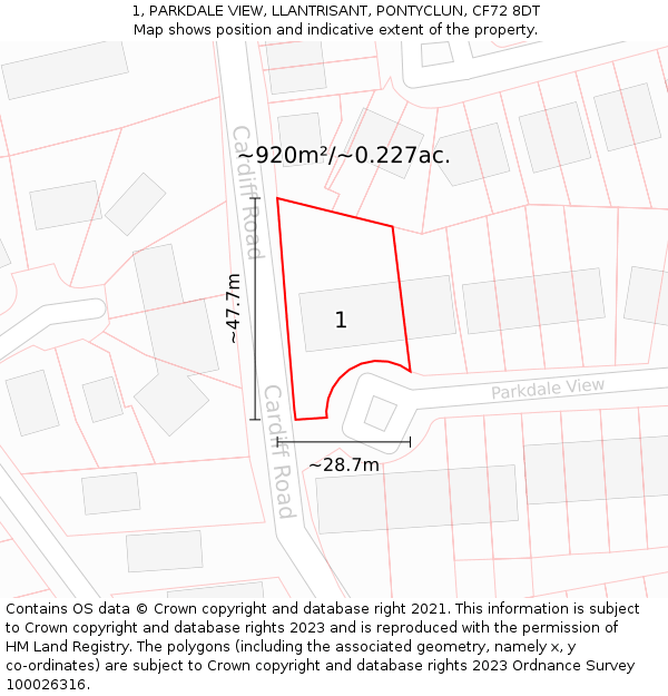 1, PARKDALE VIEW, LLANTRISANT, PONTYCLUN, CF72 8DT: Plot and title map