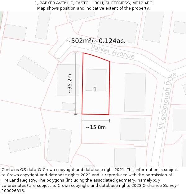 1, PARKER AVENUE, EASTCHURCH, SHEERNESS, ME12 4EG: Plot and title map