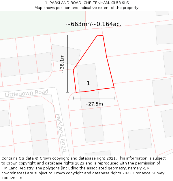 1, PARKLAND ROAD, CHELTENHAM, GL53 9LS: Plot and title map