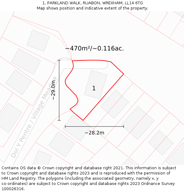 1, PARKLAND WALK, RUABON, WREXHAM, LL14 6TG: Plot and title map