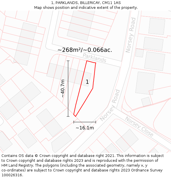 1, PARKLANDS, BILLERICAY, CM11 1AS: Plot and title map