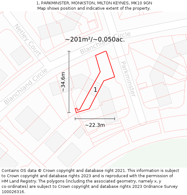 1, PARKMINSTER, MONKSTON, MILTON KEYNES, MK10 9GN: Plot and title map