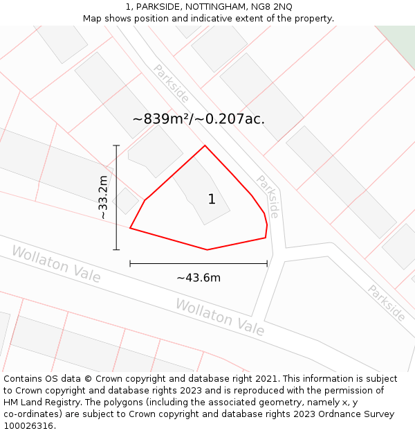 1, PARKSIDE, NOTTINGHAM, NG8 2NQ: Plot and title map