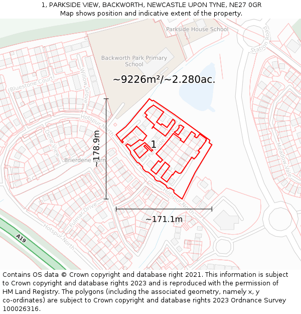 1, PARKSIDE VIEW, BACKWORTH, NEWCASTLE UPON TYNE, NE27 0GR: Plot and title map