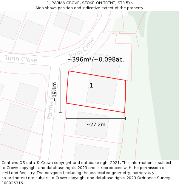 1, PARMA GROVE, STOKE-ON-TRENT, ST3 5YN: Plot and title map