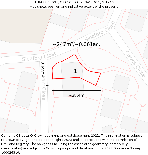 1, PARR CLOSE, GRANGE PARK, SWINDON, SN5 6JY: Plot and title map