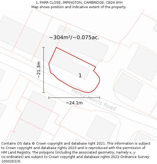 1, PARR CLOSE, IMPINGTON, CAMBRIDGE, CB24 9YH: Plot and title map