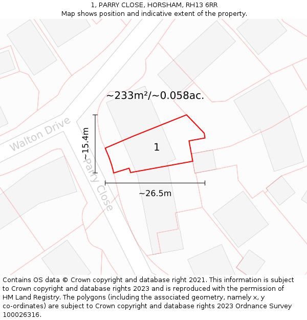 1, PARRY CLOSE, HORSHAM, RH13 6RR: Plot and title map