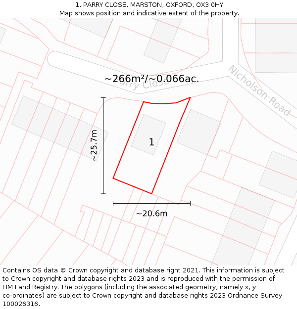 1, PARRY CLOSE, MARSTON, OXFORD, OX3 0HY: Plot and title map