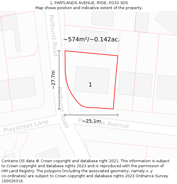 1, PARTLANDS AVENUE, RYDE, PO33 3DS: Plot and title map