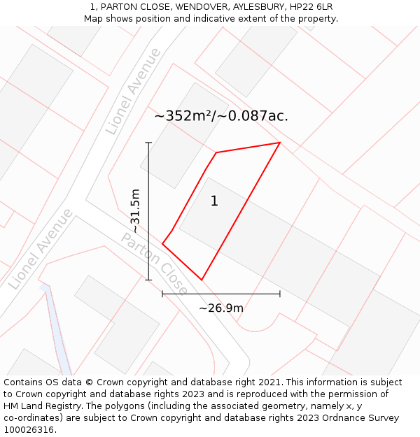 1, PARTON CLOSE, WENDOVER, AYLESBURY, HP22 6LR: Plot and title map