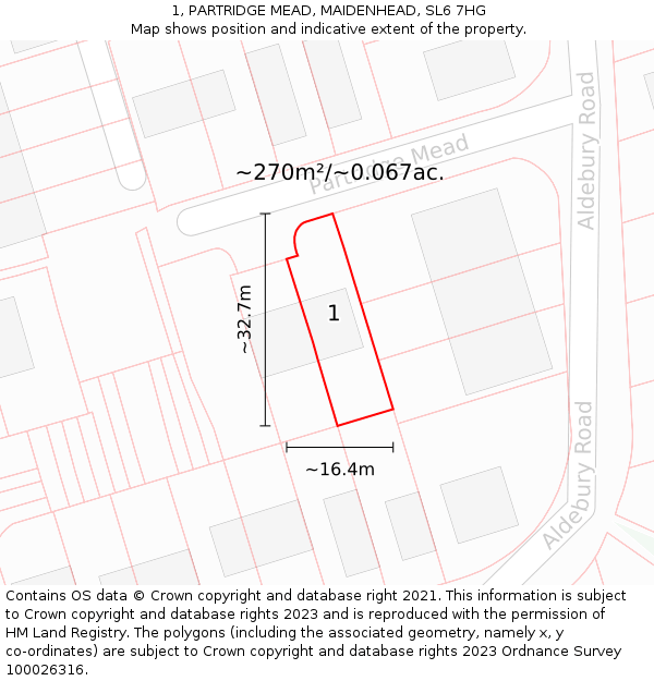 1, PARTRIDGE MEAD, MAIDENHEAD, SL6 7HG: Plot and title map