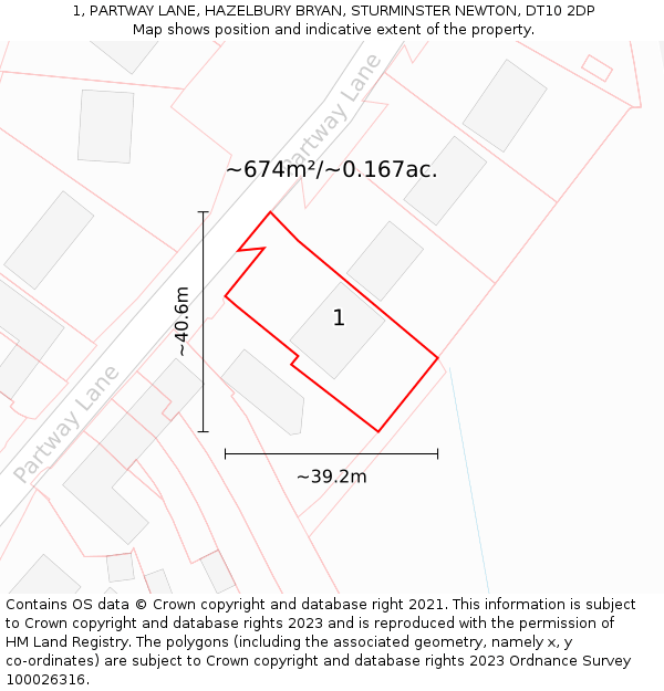 1, PARTWAY LANE, HAZELBURY BRYAN, STURMINSTER NEWTON, DT10 2DP: Plot and title map