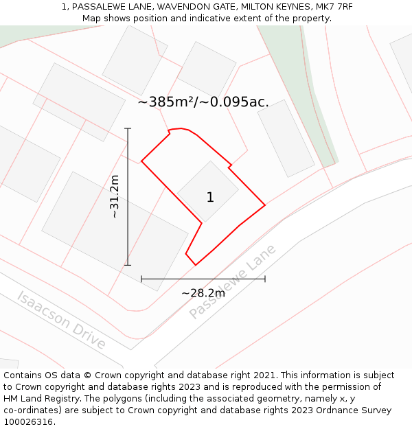 1, PASSALEWE LANE, WAVENDON GATE, MILTON KEYNES, MK7 7RF: Plot and title map