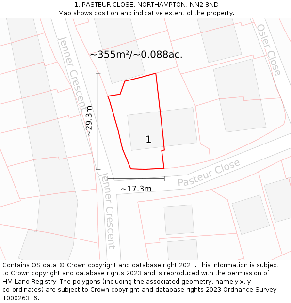 1, PASTEUR CLOSE, NORTHAMPTON, NN2 8ND: Plot and title map