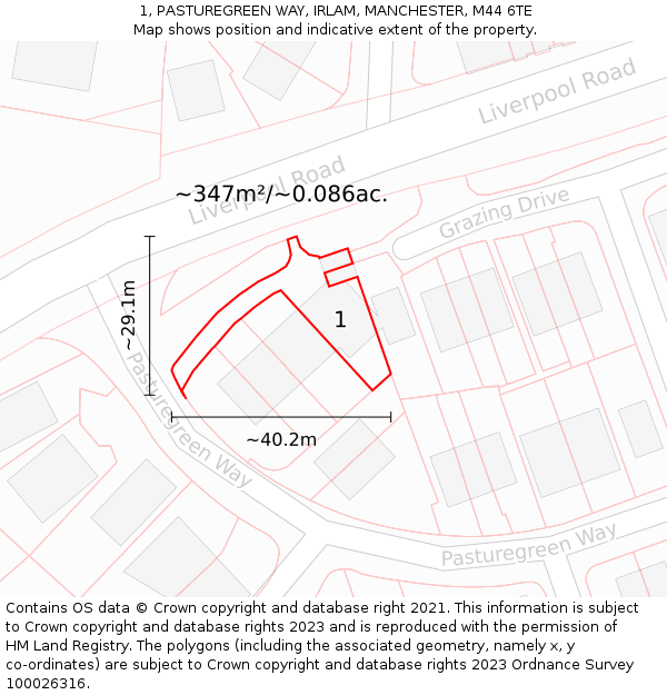 1, PASTUREGREEN WAY, IRLAM, MANCHESTER, M44 6TE: Plot and title map