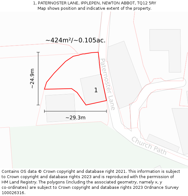 1, PATERNOSTER LANE, IPPLEPEN, NEWTON ABBOT, TQ12 5RY: Plot and title map