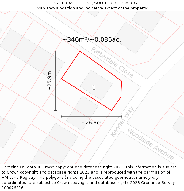 1, PATTERDALE CLOSE, SOUTHPORT, PR8 3TG: Plot and title map