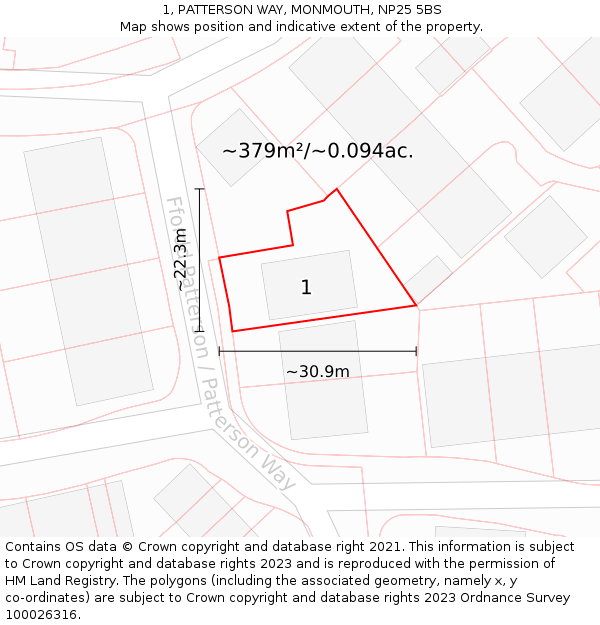 1, PATTERSON WAY, MONMOUTH, NP25 5BS: Plot and title map