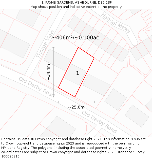 1, PAYNE GARDENS, ASHBOURNE, DE6 1SF: Plot and title map