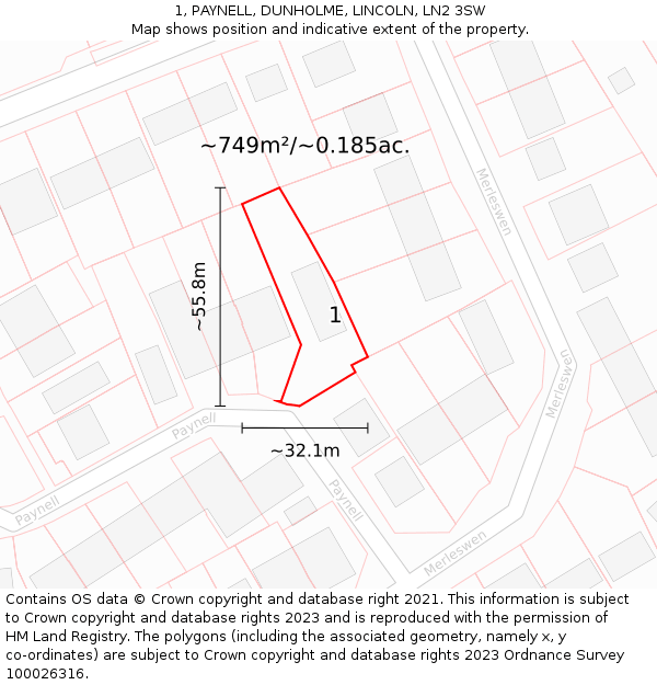 1, PAYNELL, DUNHOLME, LINCOLN, LN2 3SW: Plot and title map