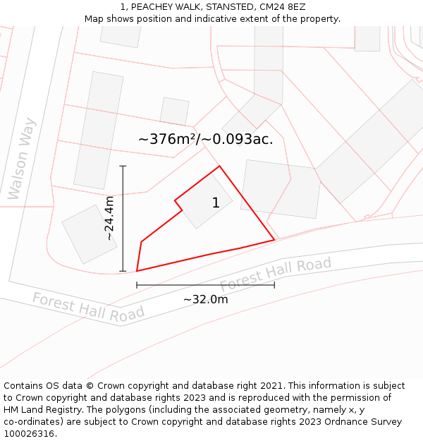 1, PEACHEY WALK, STANSTED, CM24 8EZ: Plot and title map