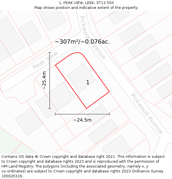 1, PEAK VIEW, LEEK, ST13 5SX: Plot and title map