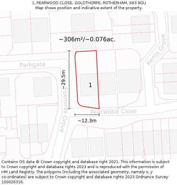 1, PEARWOOD CLOSE, GOLDTHORPE, ROTHERHAM, S63 9GU: Plot and title map