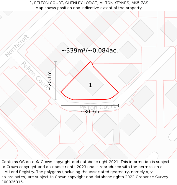 1, PELTON COURT, SHENLEY LODGE, MILTON KEYNES, MK5 7AS: Plot and title map