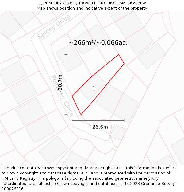 1, PEMBREY CLOSE, TROWELL, NOTTINGHAM, NG9 3RW: Plot and title map