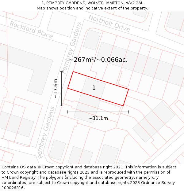 1, PEMBREY GARDENS, WOLVERHAMPTON, WV2 2AL: Plot and title map