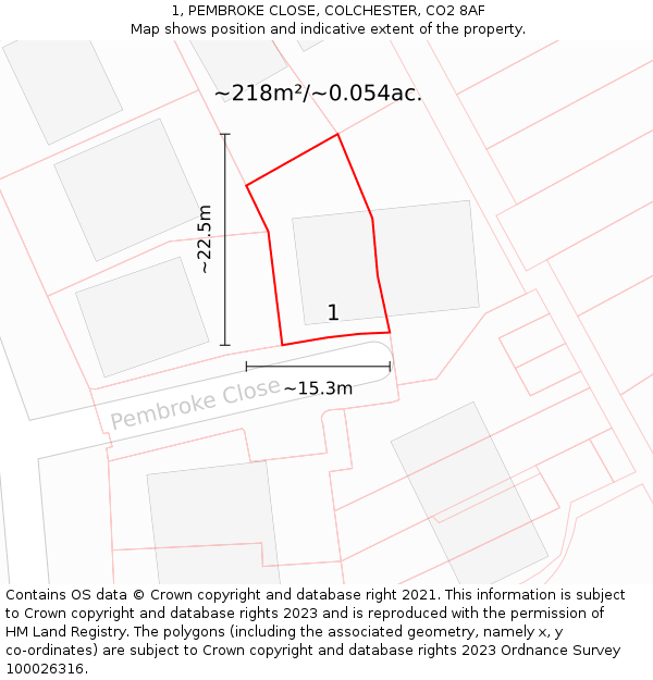 1, PEMBROKE CLOSE, COLCHESTER, CO2 8AF: Plot and title map