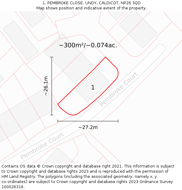 1, PEMBROKE CLOSE, UNDY, CALDICOT, NP26 3QD: Plot and title map