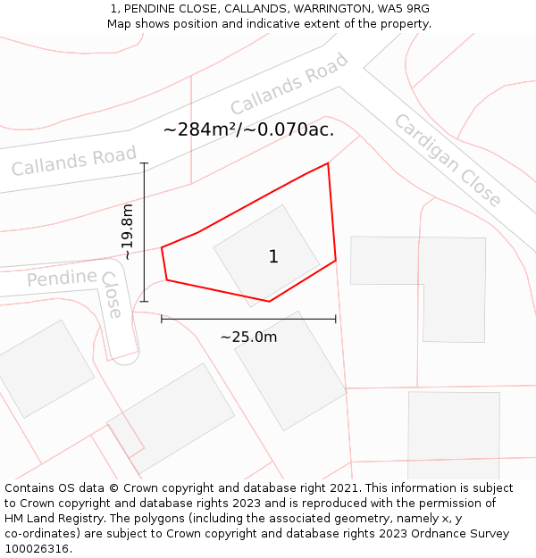 1, PENDINE CLOSE, CALLANDS, WARRINGTON, WA5 9RG: Plot and title map