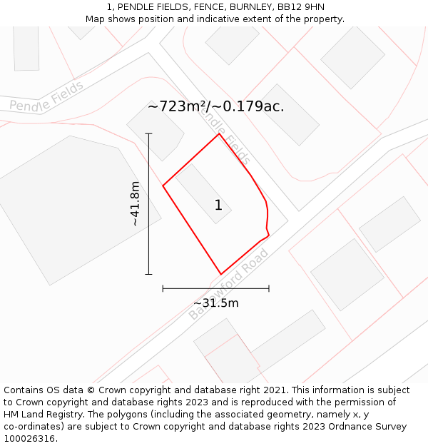 1, PENDLE FIELDS, FENCE, BURNLEY, BB12 9HN: Plot and title map