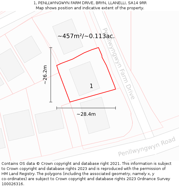 1, PENLLWYNGWYN FARM DRIVE, BRYN, LLANELLI, SA14 9RR: Plot and title map