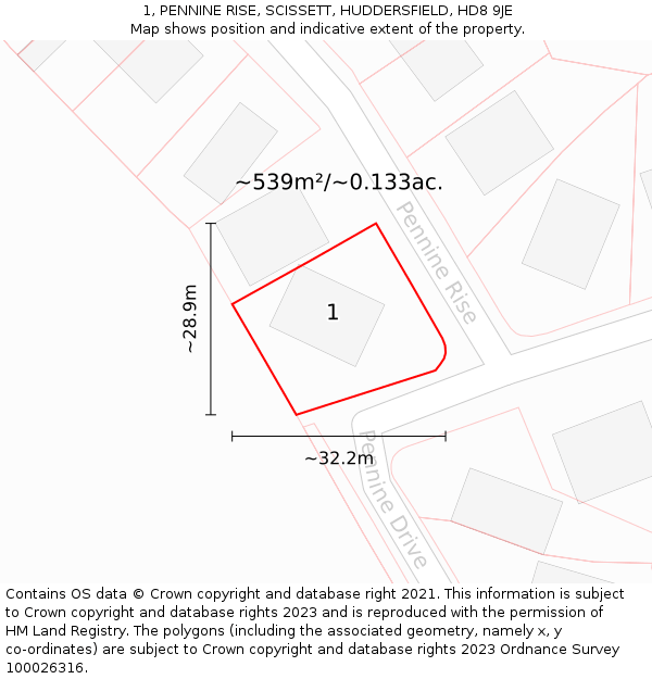 1, PENNINE RISE, SCISSETT, HUDDERSFIELD, HD8 9JE: Plot and title map