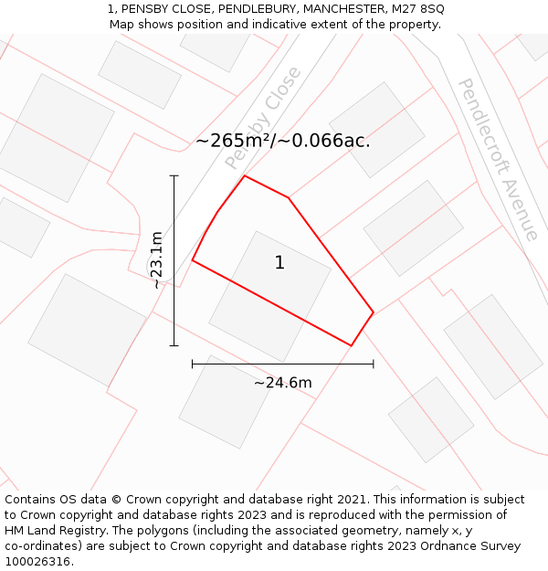 1, PENSBY CLOSE, PENDLEBURY, MANCHESTER, M27 8SQ: Plot and title map