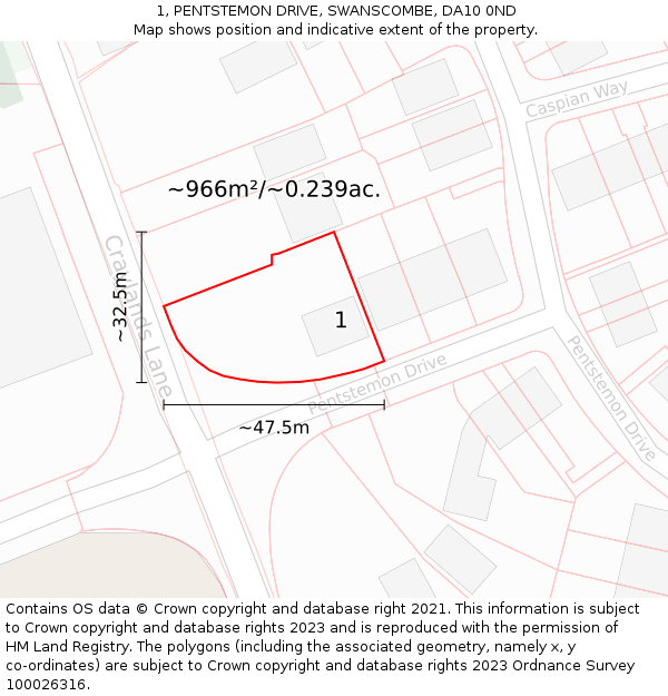 1, PENTSTEMON DRIVE, SWANSCOMBE, DA10 0ND: Plot and title map