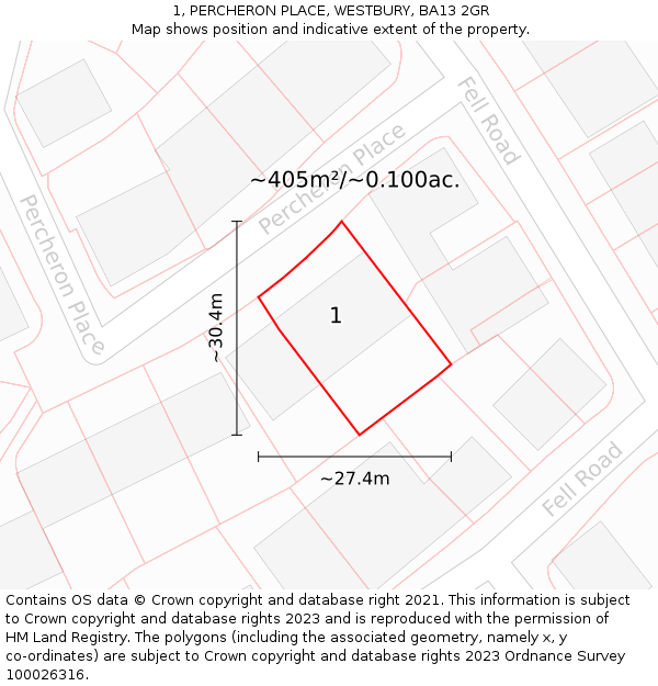 1, PERCHERON PLACE, WESTBURY, BA13 2GR: Plot and title map