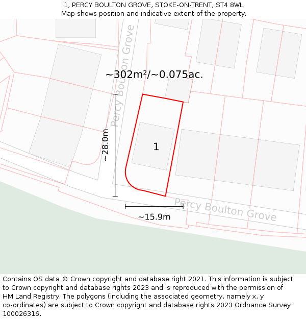 1, PERCY BOULTON GROVE, STOKE-ON-TRENT, ST4 8WL: Plot and title map