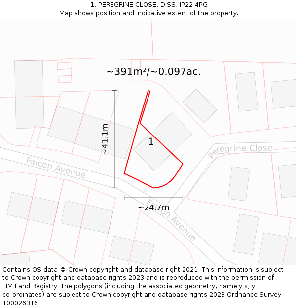 1, PEREGRINE CLOSE, DISS, IP22 4PG: Plot and title map