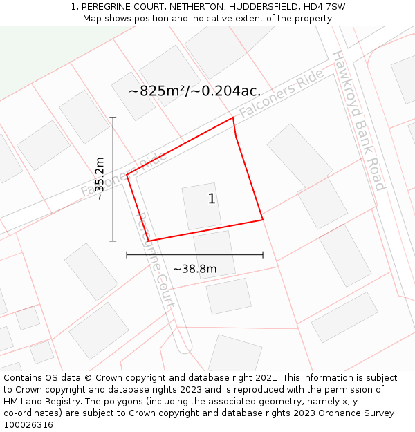 1, PEREGRINE COURT, NETHERTON, HUDDERSFIELD, HD4 7SW: Plot and title map