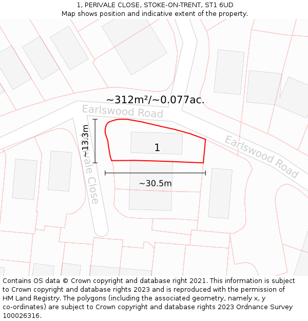 1, PERIVALE CLOSE, STOKE-ON-TRENT, ST1 6UD: Plot and title map