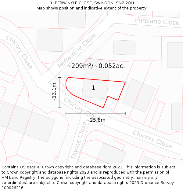 1, PERIWINKLE CLOSE, SWINDON, SN2 2QH: Plot and title map