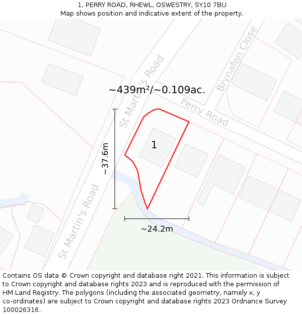 1, PERRY ROAD, RHEWL, OSWESTRY, SY10 7BU: Plot and title map