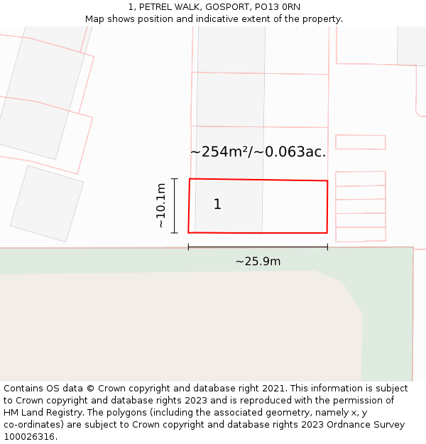 1, PETREL WALK, GOSPORT, PO13 0RN: Plot and title map